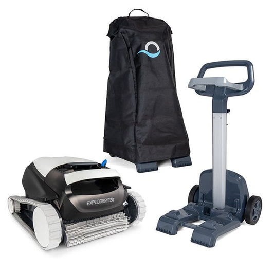 Maytronics Dolphin Explorer E20 Robotic Pool Cleaner with Caddy & Cover