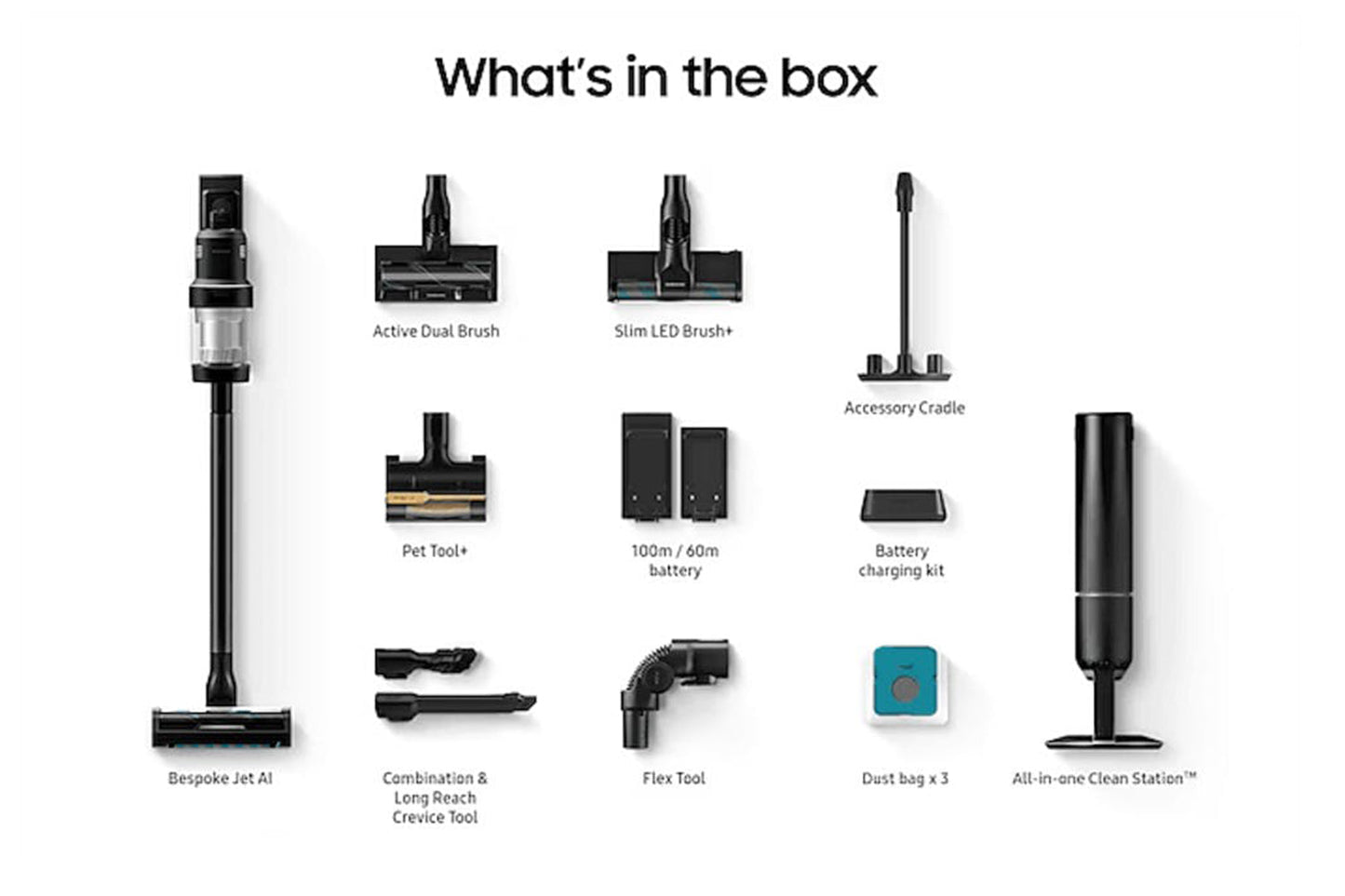 Samsung Bespoke Jet AI 280W Cordless Stick Vacuum Cleaner with All in One Clean Station| VS28C9784QK/EU